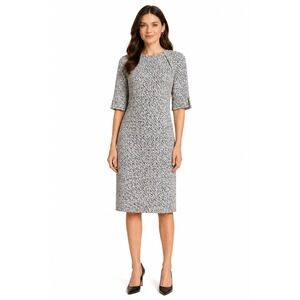 St. John Black White Tweed Wool Blend Sheath Dress Size 8